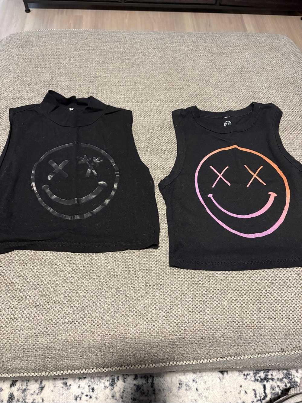 Salty Savage Black Graphic Smile Tank Tops-Rainbow Outline & black outline